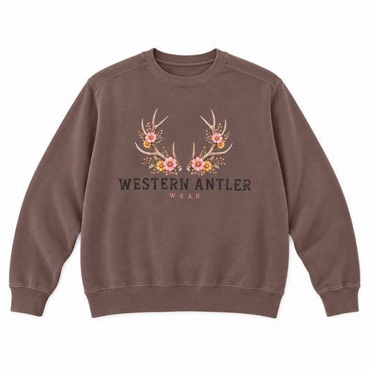 Western Antler Floral Cropped Crewneck Sweatshirt